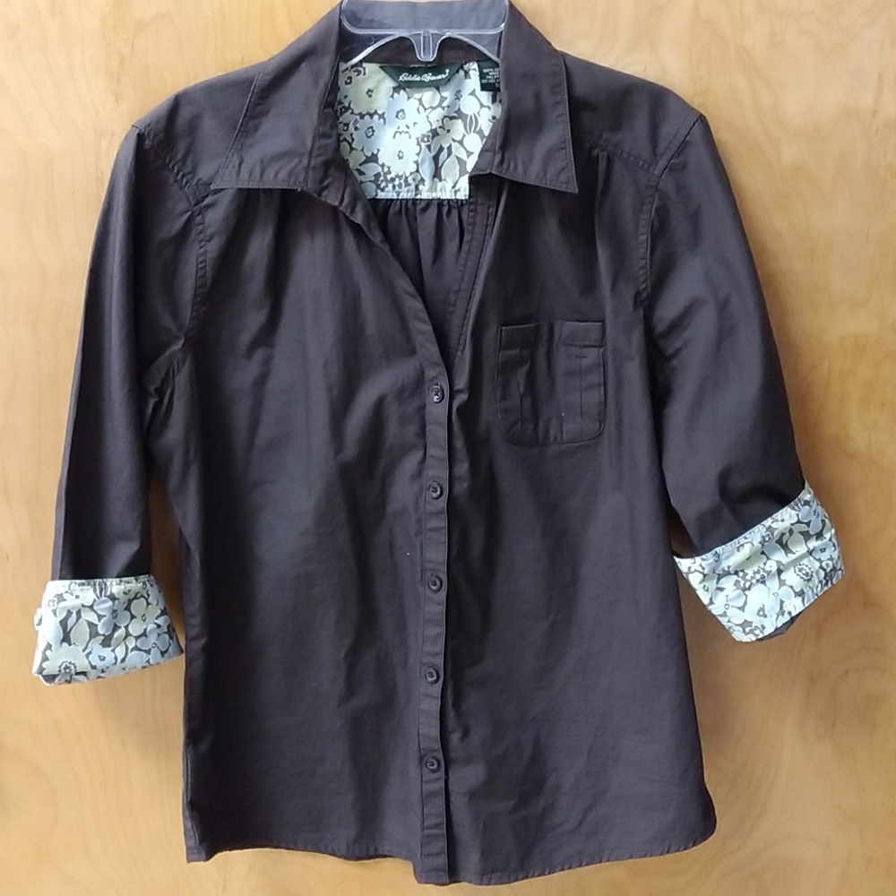 Eddie Bauer Women's Brown Long Sleeve w/Floral